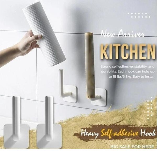 

2pcs heavy self-adhesive hook seamless stickers storage rack holder wall shelf pot cover towel cling film hook kicthen wmtlva