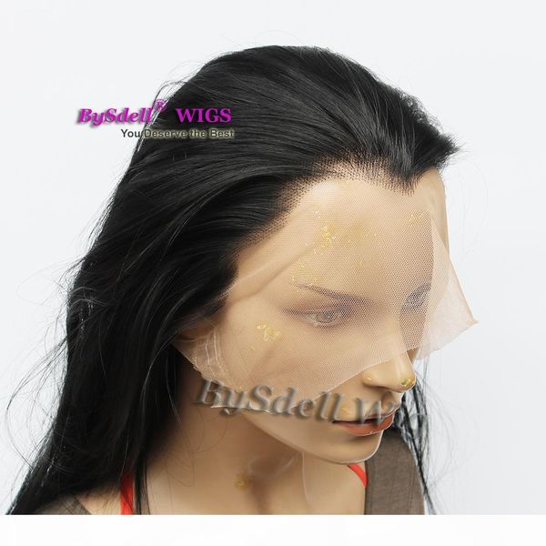 

pretty natural looking thick heavy density silk straight hair full lace wig synthetic heat resistant part full lace wigs for men women, Black