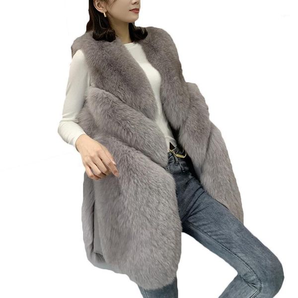 

new fashion fur vest women's mid-length plus size 2020 autumn winter jackets coats waistcoat imitation fur coat vest g6811, Black