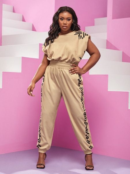 

x jola plus graphic print padded shirred jumpsuit v8pm#, Black