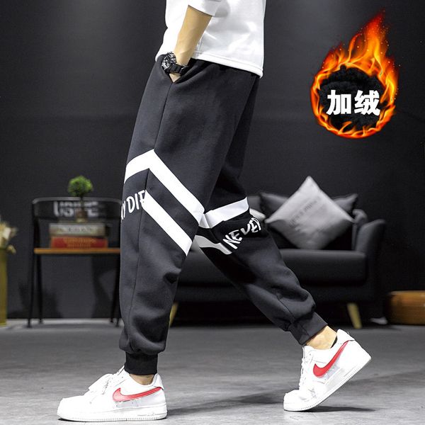 

autumn and cashmere thickened men's sports corset casual small foot loose large size guard winter long pants, Black