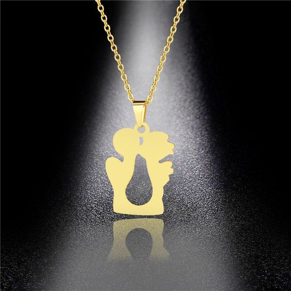 

fashion stainless steel angel kissing pendant korean version couple kiss necklace female plane cutting foreign trade jewelry, Silver