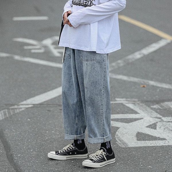 

men's jeans 2021 autumn slim solid color denim wide-leg relaxed casual personality youth wear, Blue