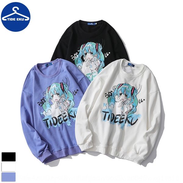 

tideeku autumn new fresh crew neck loose two dimensional cartoon printed sweater for pullover pulloversweater pullover men and women cas0w c, Black