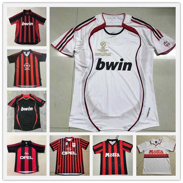 

2002 03 milan retro soccer jersey 06 07 kaka ancient maillot ronaldo inzaghi 91 92 93 94 96 97 nesta oldest football shirt, Black;yellow