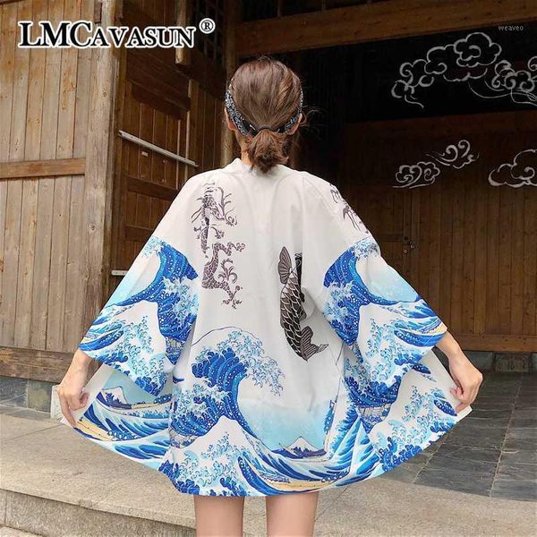 

the great wave off kanagawa woman japanese traditional orient ethnic cardigan kimono coat thin loose -e outfits1, Black;brown