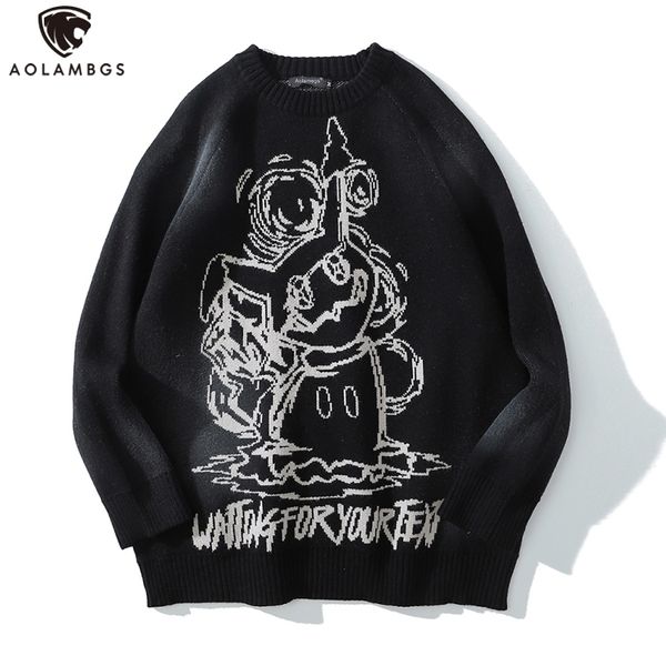 

aolamegs sweater men funny cartoon graphic o-neck knitted men's sweater casual harajuku high street college style streetwear men 201026, White;black