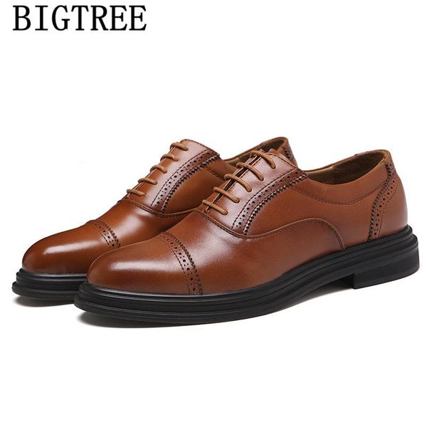 

mens formal shoes genuine leather brown dress brogue shoes men classic coiffeur designer men office wedding dress 2020, Black