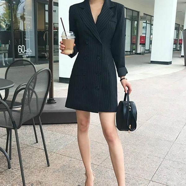 

women's suits & blazers bornsra 2021 autumn full double breasted office lady womens blazer casual long striped feminino outerwear, White;black