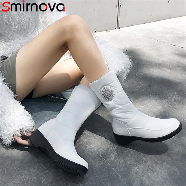 

boots smirnova 2021 snow women round toe slip on mid calf casual ladies keep warm winter largesize 34-44, Black