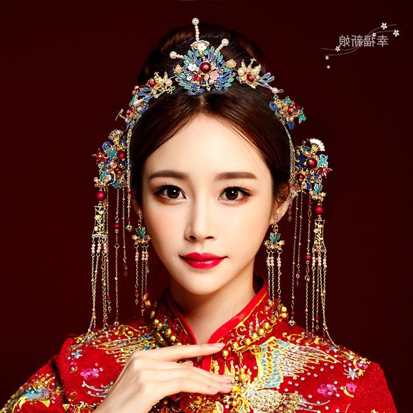 

isuit невеста женщины роскоши кисточка китайской древняя феникс корона свадьба xiuhe головного убор 2020 новый стиль, Silver