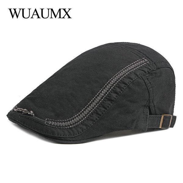 

berets wuaumx casual men's hats retro duckbill hat for women wash cotton artist visors herringbone flat caps solid adjustable, Blue;gray