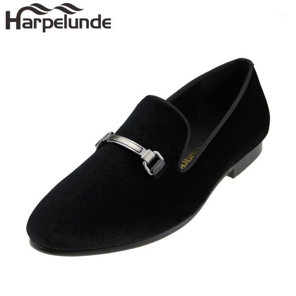 

harpelunde black velvet loafers buckle flat shoes1