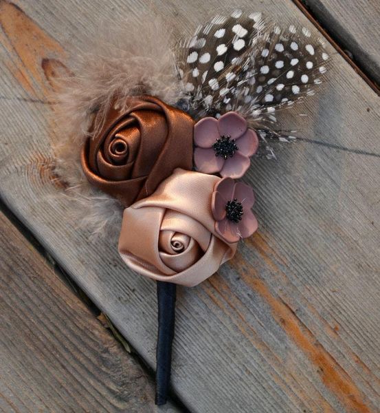 

decorative flowers & wreaths vintage style 5pcs hand made groom groomsmen boutonniere satin flower with feather wedding man corsage suit bro