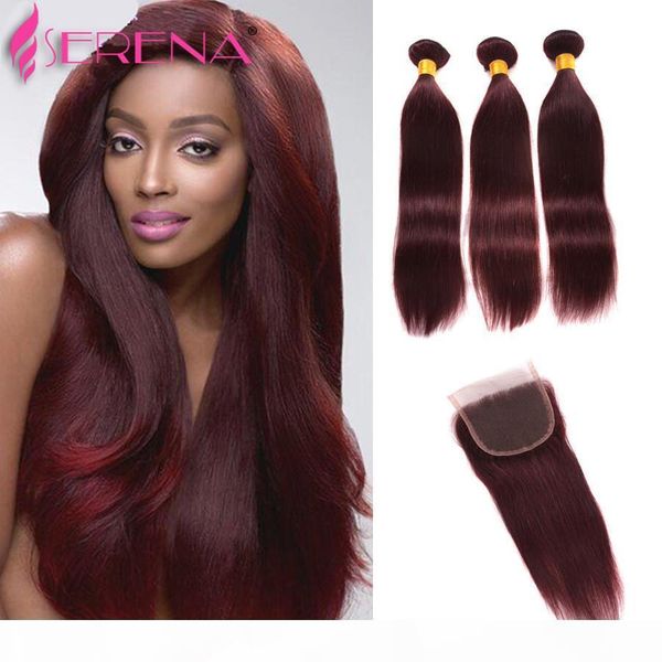 

10a unprocessed malaysian virginhairburgundy malaysianstraighthair3 bundles 1b99jstraightvirginhairbundle red with closure, Black;brown