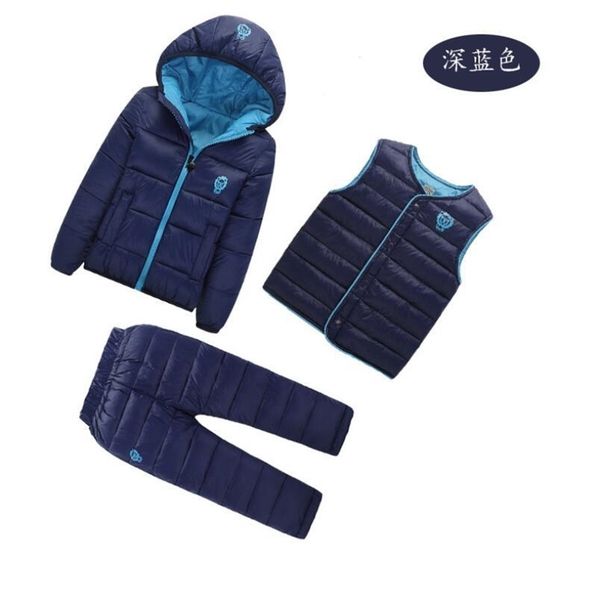 

christmas down jacket + vest + trousers waterproof clothing set snow winter warm kids tracksuit boys clothes sport suit 3pcs y200325, White