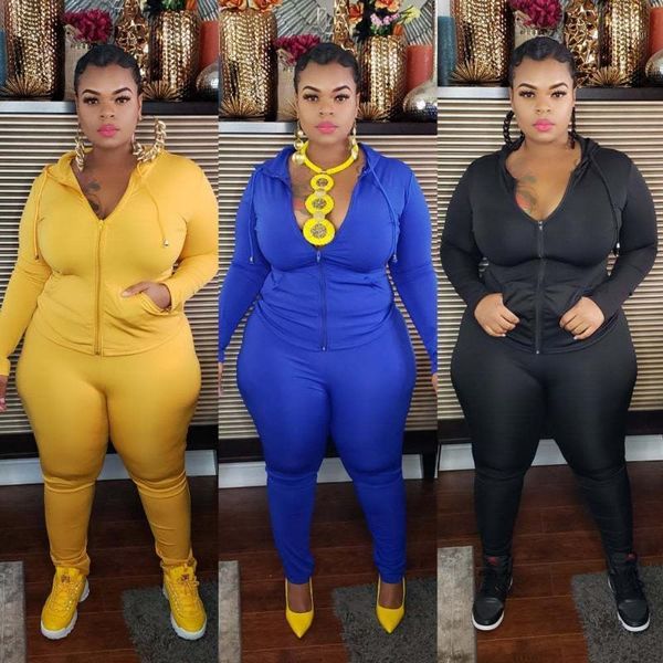 

plus size two pieces women casual sets hooded collar long sleeve zipper coats high waist pencil pants tracksuits sports party1, Gray