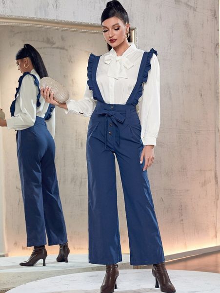 

ruffle-straps belted pinafore jumpsuit h3lb#, White