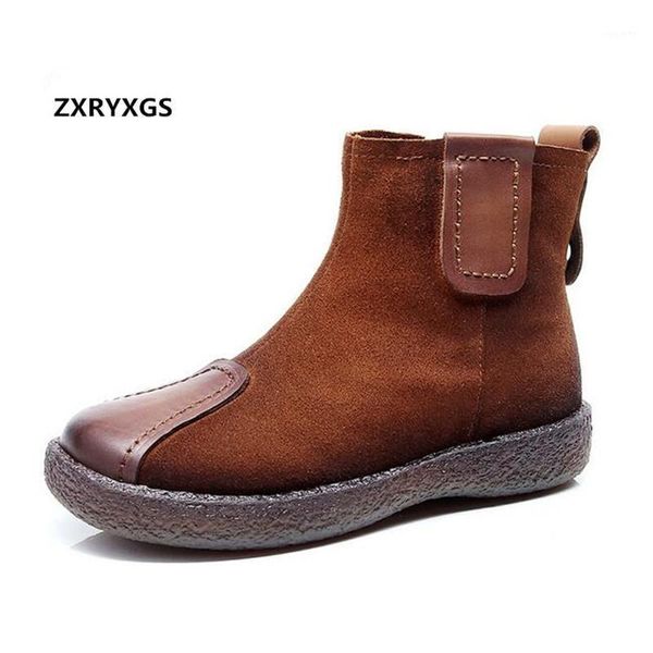 

zxryxgs brand boots cowhide + matte leather shoes woman ankle boots 2020 autumn winter casual wild for women1, Black