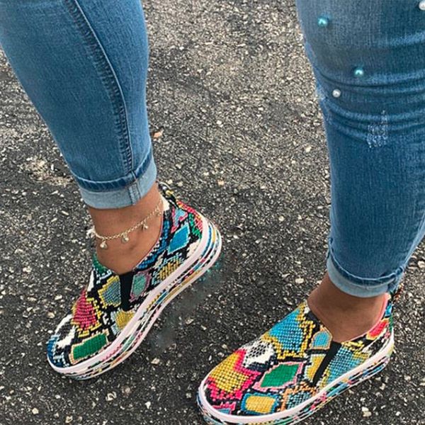 

2021 women sneakers snake printing autumn slip on flat vulcanized new pu leather fashion woman shoes 1 ejio, Black