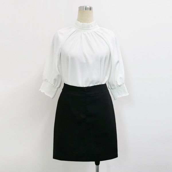 

g2elt white spring/summer new 2020 women's shirt stand-up collar ruffled short sleeve skirt short skirt skirtshirt black h36c9, Gray