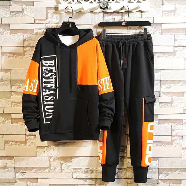 

new print black white men's sportswear sets 2021 autumn spring casual sport tracksuit sweatshirt+sweatpants track suit trouers 6jrf, Gray