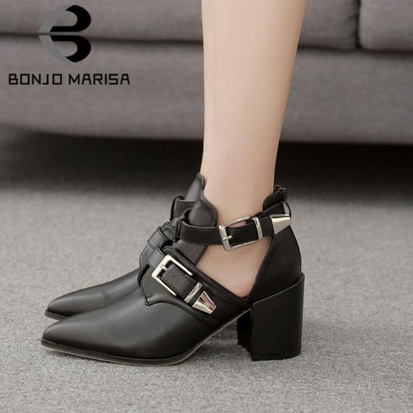 

bonjomarisa new mature ladies pointed toe sandals cool dress sandals women high block heels summer shoes woman, Black