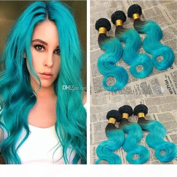 

9a glamorous brazilian two tone ombre virgin hair 3 bundles lot #1b blue dark root ombre body wave human hair extensions 10-30'' s, Black