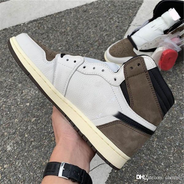 

2020 air authentic 1 og high travis scott sneakers cactus jack dark mocha white brown retro men women reverse sports shoes with box