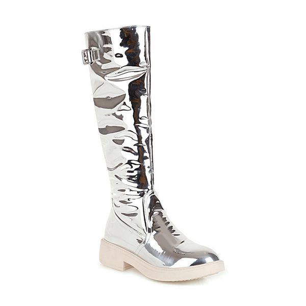 

new size 2021 33-43 winter knee high heels toe solid women's boots sliver shoes 1 9fv0, Black