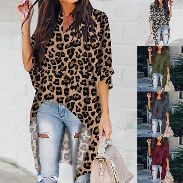 

2020 irregular leopard print blouse women short sleeve flare sleeve ladies v-neck casual blouse spring summer shirt, White