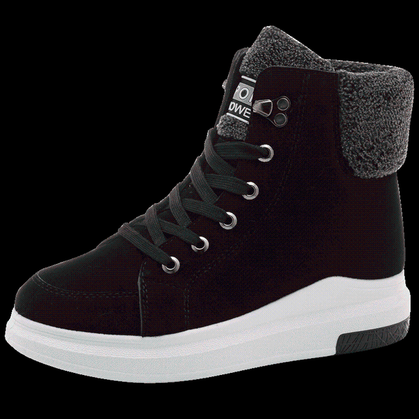 

winter snow boots for women fashion warm plush ankle boots sneakers female lace-up sports shoes high platform shoes, Black