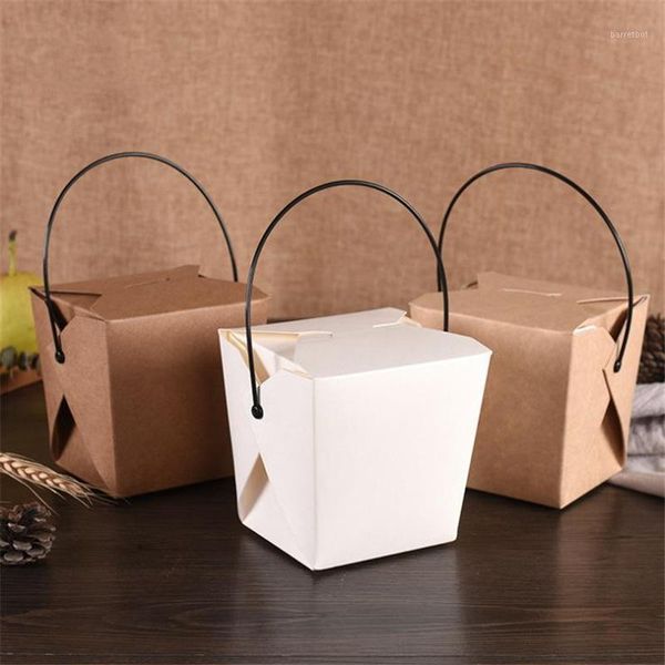 

10x9x10cm kraft paper box lunch snack furit salad box disposable fast takeaway packaging with black plastic handle 50pc1