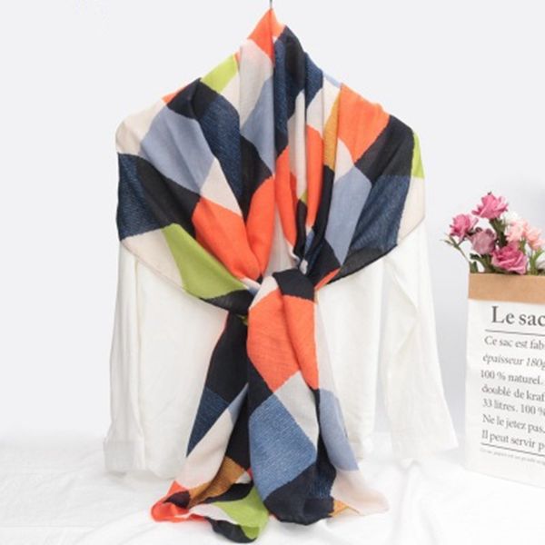 

silk scarf new korean style cotton and linen muffler women fashion trend plaid shawl dual-use warm neckerchief mufflefashion accessories, Blue;gray