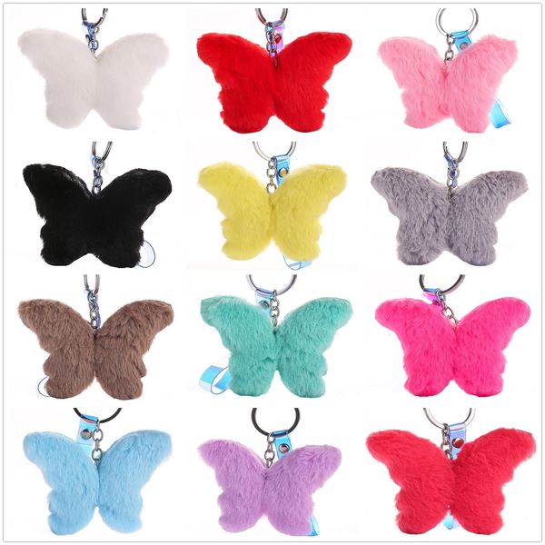 

new fashion plush butterfly keychain with pu rope bag key rings accessories gifts car decor ing, Slivery;golden