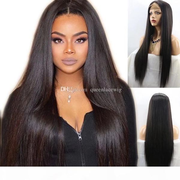 

natural soft black brown long silky straight full lace wigs for black women heat resistant synthetic lace front wigs with baby hair