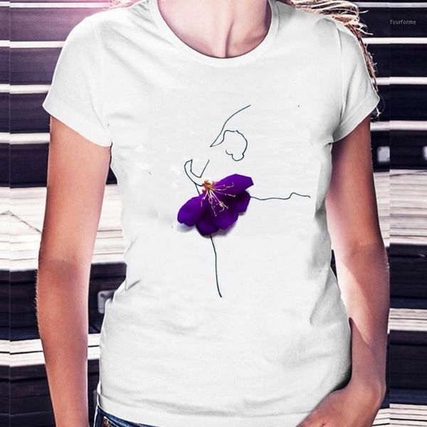 

women's t-shirt fashion 2021 summer women tee shirt cute girl with flowers print harajuku o-neck streetwear white s-3xl drop1