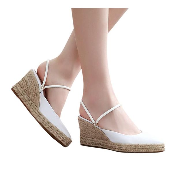 

women's weave wedge heel with buckled sandals fashion solid color big size 35-43 sandals casual ladies roman style shoes, Black