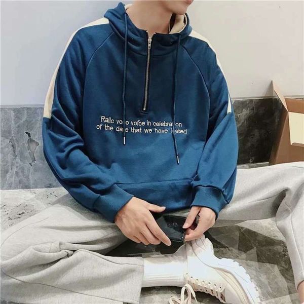 

korean spring sweater and version autumn slim youth hooded loose letter casual sports large size men's wear, Gray