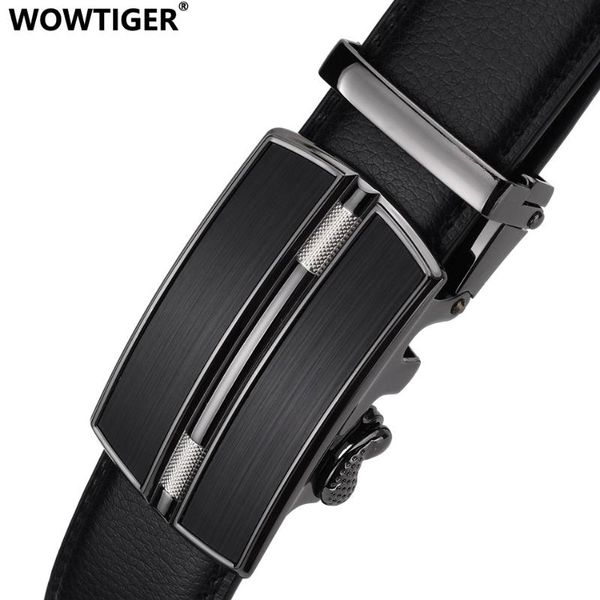 

wowtiger black 3.5cm cowhide genuine leather mens belt male designer automatic buckle belts for men, Black;brown