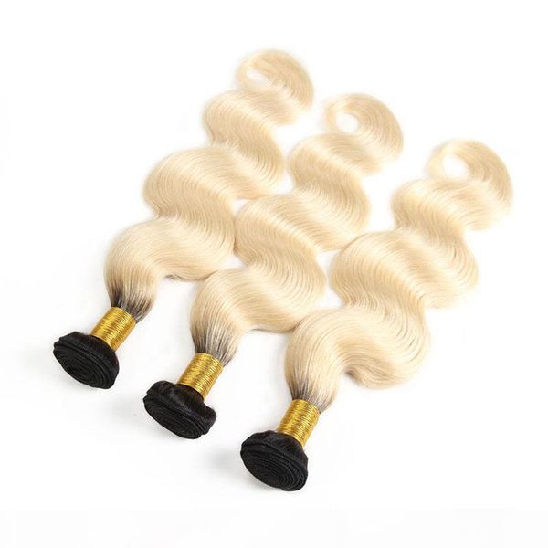 

1b 613 ombre blonde human hair bundles cuticle aligned 613 hair extension unprocessed brazilian peruvian malaysian virgin hair, Black;brown