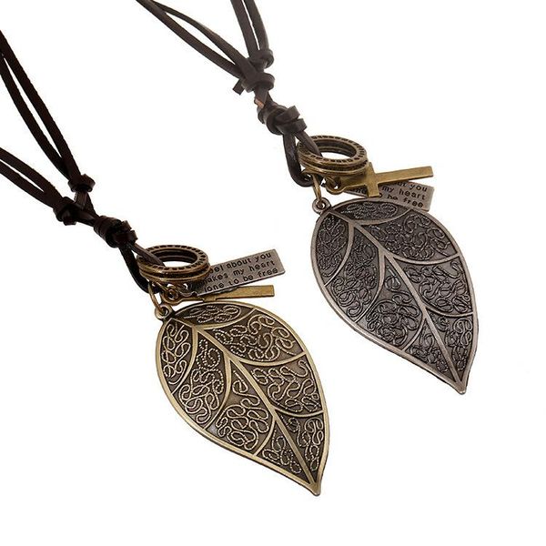 

large leaf leather necklace new leather necklace women men pendant fashion jewelry accessories, Silver