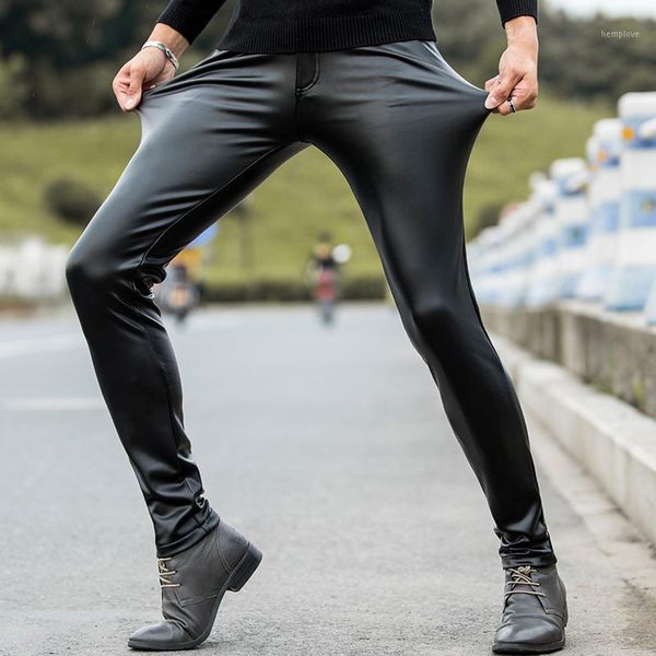 

2020 autumn of cultivate one's morality play high fashionable young tight leather pants and feet locomotive pu leather pants1, Black