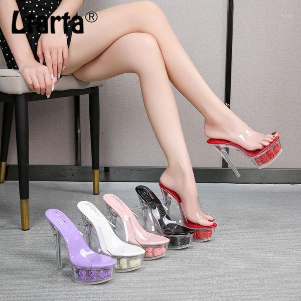 

ltarta summer nightclub super high heeled shoes big size show steel pipe dance shoes crystal sole platform sandals wz1, Black