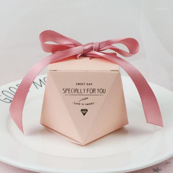 Подарочная упаковка розовая алмазная форма Dragee Candy Box Deco Mariage Wedding Favors Упаковка подарки сумка цветочная шоколадная упаковка 1