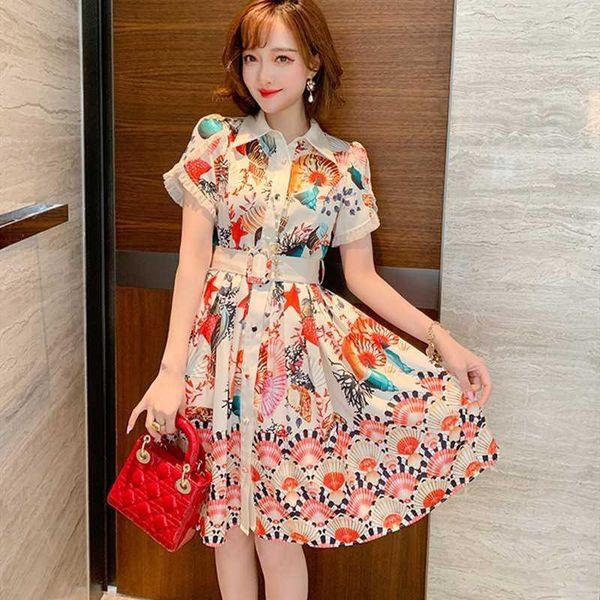 

runway dress women summer clothes 2020 new fashion short sleeve vintage print knee length dress sweet casual mujer1, White;black