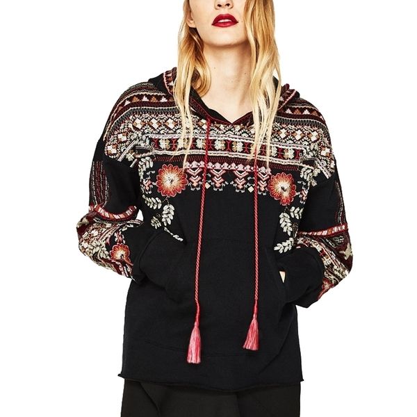 

black women hooded hoodies chic tassels knitted pullovers ethnic floral embroidery long sleeve casual hoodies sweatshirts y200915