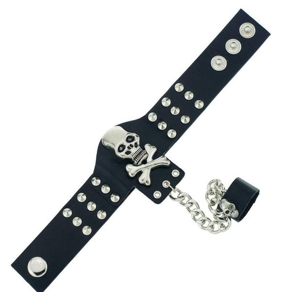 

gothic skeleton skull chain link rock rivet cuff black leather punk bangle bracelet s054 gothic qyldnu, White
