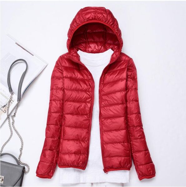 

90% ultra-light plus size thin down jacket women 2020 autumn winter slim short hooded warm white duck down coat women outerwear, Black