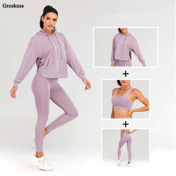 

yoga outfits solid fitness gym 3 piece set back hollow out t shirt+bra+high waist pants women suits outdoor sportswear clothing, White;red